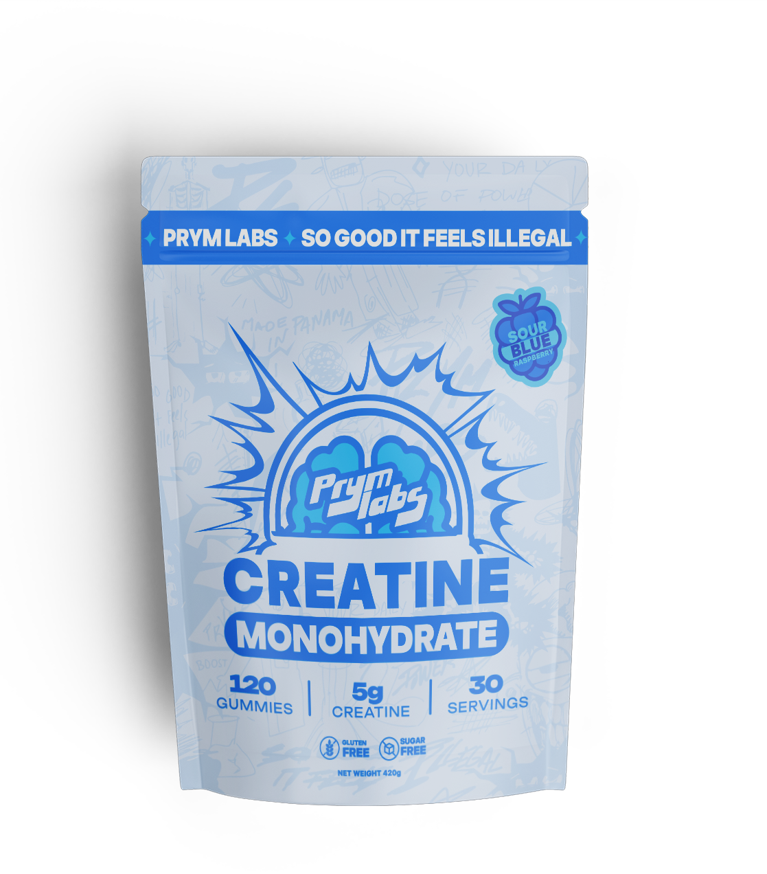 Creatina monohidratada en gummies sabor Sour Blue de Prym Labs